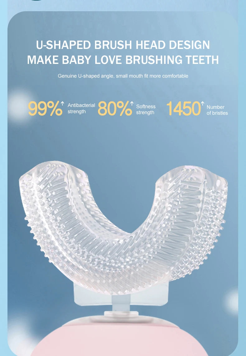Kids U-Shaped Smart Electric Toothbrush – 360° Rechargeable Cartoon Design