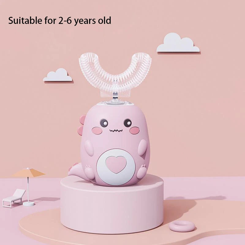 Kids U-Shaped Smart Electric Toothbrush – 360° Rechargeable Cartoon Design