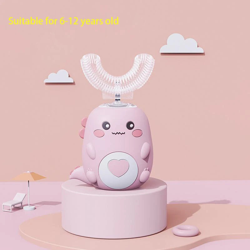 Kids U-Shaped Smart Electric Toothbrush – 360° Rechargeable Cartoon Design