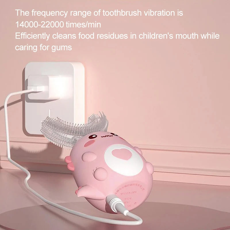 Kids U-Shaped Smart Electric Toothbrush – 360° Rechargeable Cartoon Design