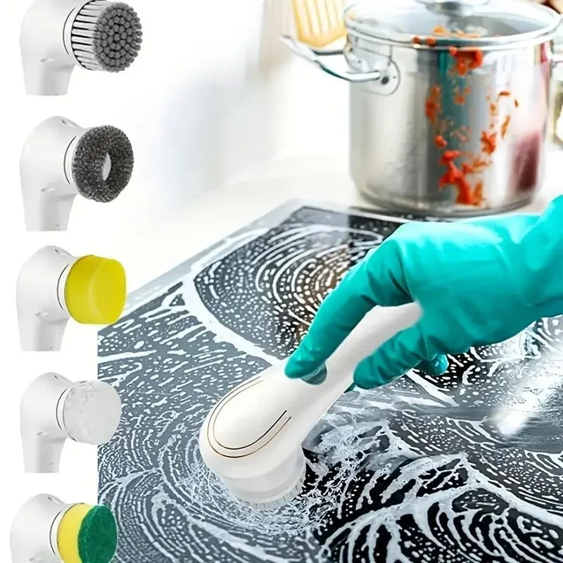 Electric 5-in-1 Cleaning Brush – Bathroom & Kitchen Scrubber