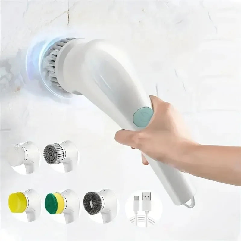 Electric 5-in-1 Cleaning Brush – Bathroom & Kitchen Scrubber