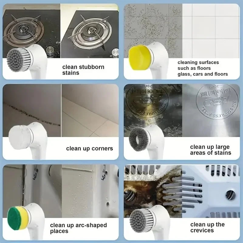 Electric 5-in-1 Cleaning Brush – Bathroom & Kitchen Scrubber