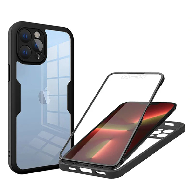 360° Full Body Shockproof Case for iPhone 15/14/13/12/11/XS/XR/SE 2020 – Transparent Front & Back Protection Cover