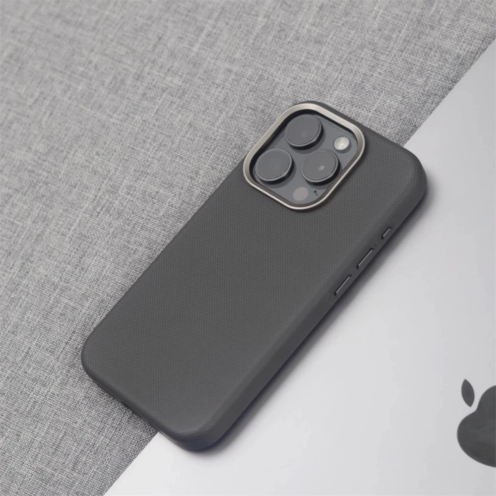 Luxury PU Leather Magnetic iPhone Case with Alloy Lens Frame – MagSafe Compatible