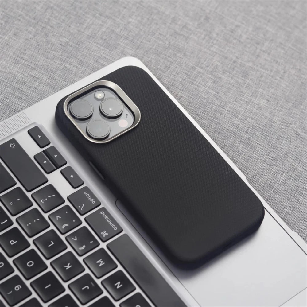 Luxury PU Leather Magnetic iPhone Case with Alloy Lens Frame – MagSafe Compatible