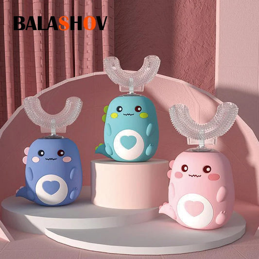 Kids U-Shaped Smart Electric Toothbrush – 360° Rechargeable Cartoon Design