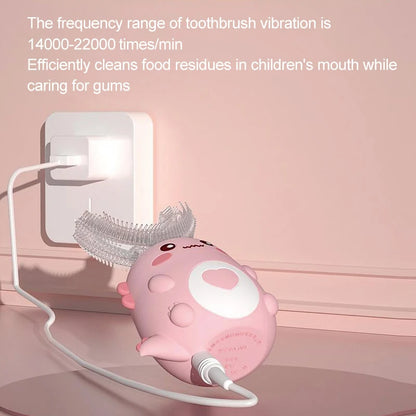 Kids U-Shaped Smart Electric Toothbrush – 360° Rechargeable Cartoon Design