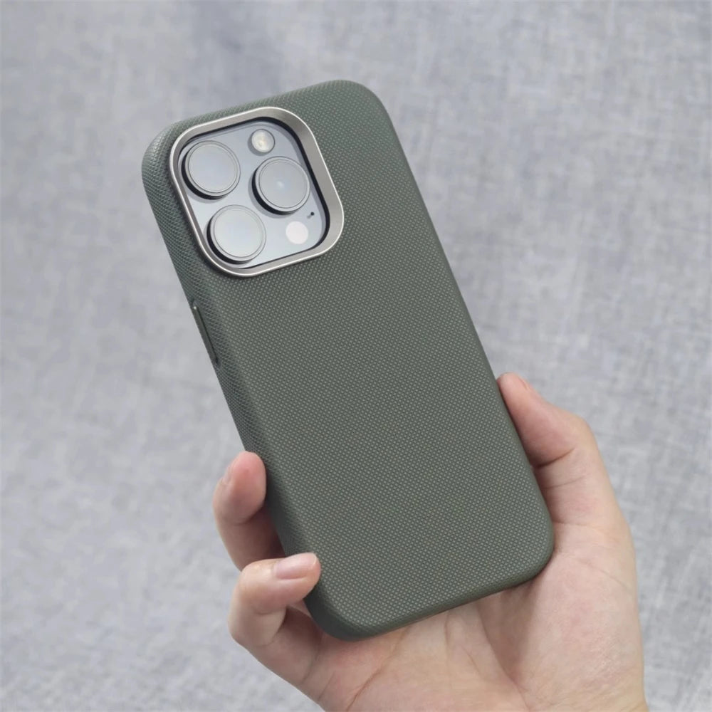 Luxury PU Leather Magnetic iPhone Case with Alloy Lens Frame – MagSafe Compatible