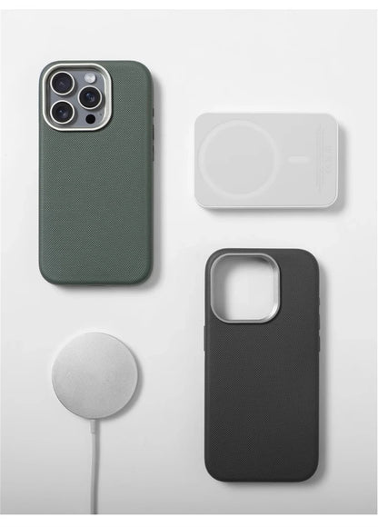 Luxury PU Leather Magnetic iPhone Case with Alloy Lens Frame – MagSafe Compatible