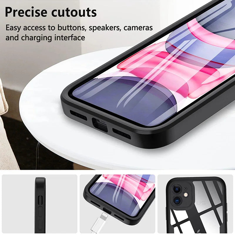 360° Full Body Shockproof Case for iPhone 15/14/13/12/11/XS/XR/SE 2020 – Transparent Front & Back Protection Cover