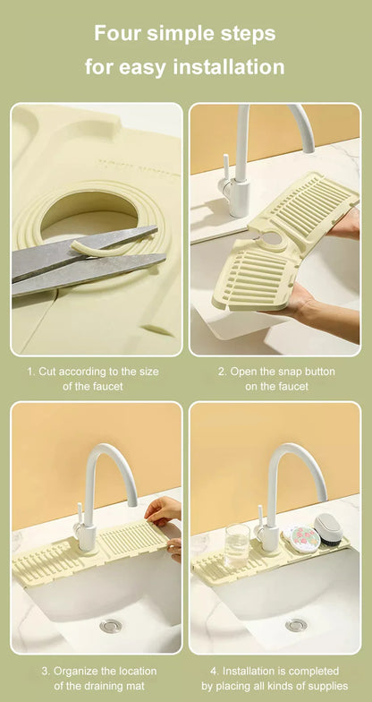 44.5*14.5cm silicone Faucet Draining Matkitchen Sink,Splash Guard, Heightened Non Slip Protects Sinks From Splashing,Soap Dispen