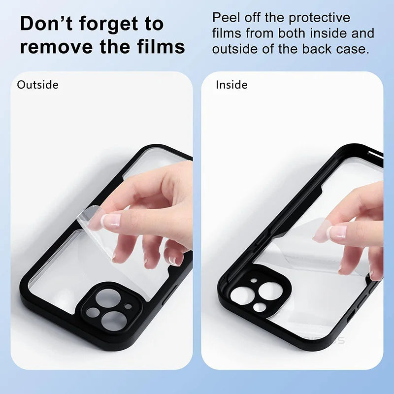 360° Full Body Shockproof Case for iPhone 15/14/13/12/11/XS/XR/SE 2020 – Transparent Front & Back Protection Cover
